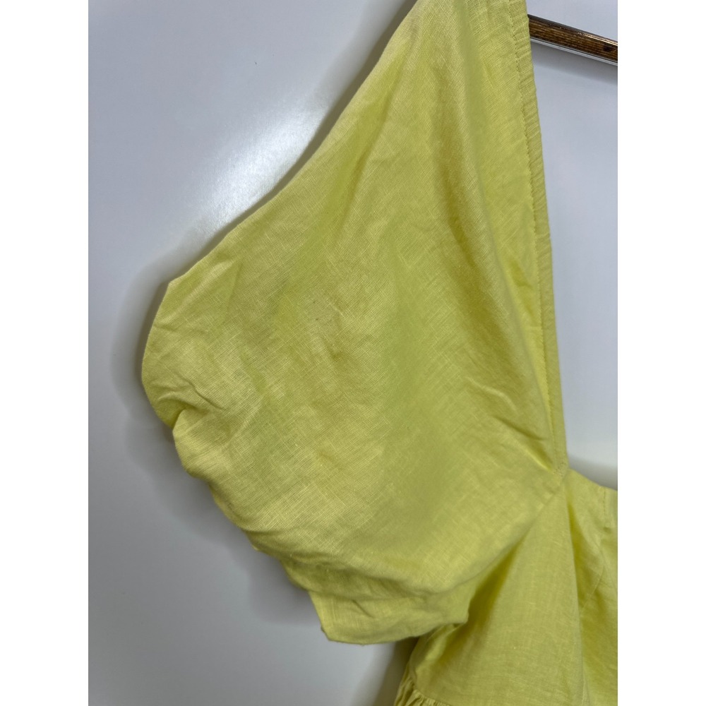 Mable Butter Yellow Linen Blend Puff Sleeve Mini Dress Large Babydoll Coquette - Picture 14 of 16
